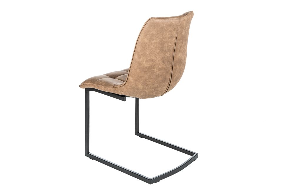 Design Freischwinger Stuhl MIAMI taupe antik Microfaser Metallgestell matt schwarz