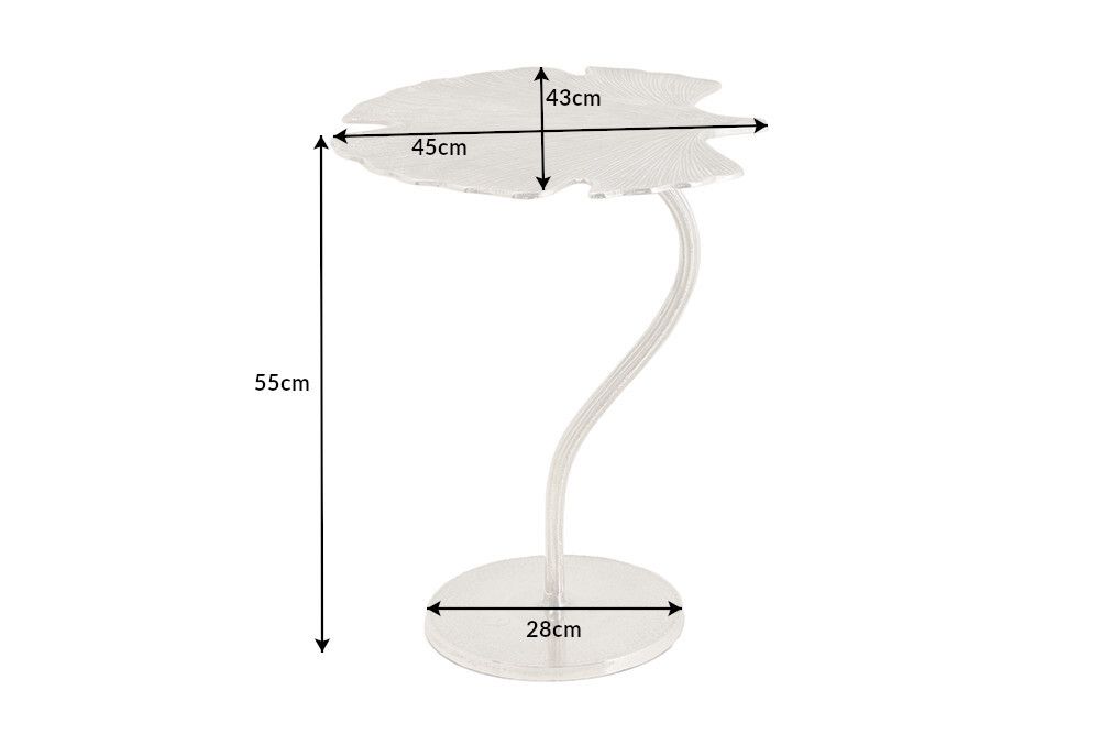 Dekorativer Beistelltisch GINKGO LEAF 55cm silber handmade Metall