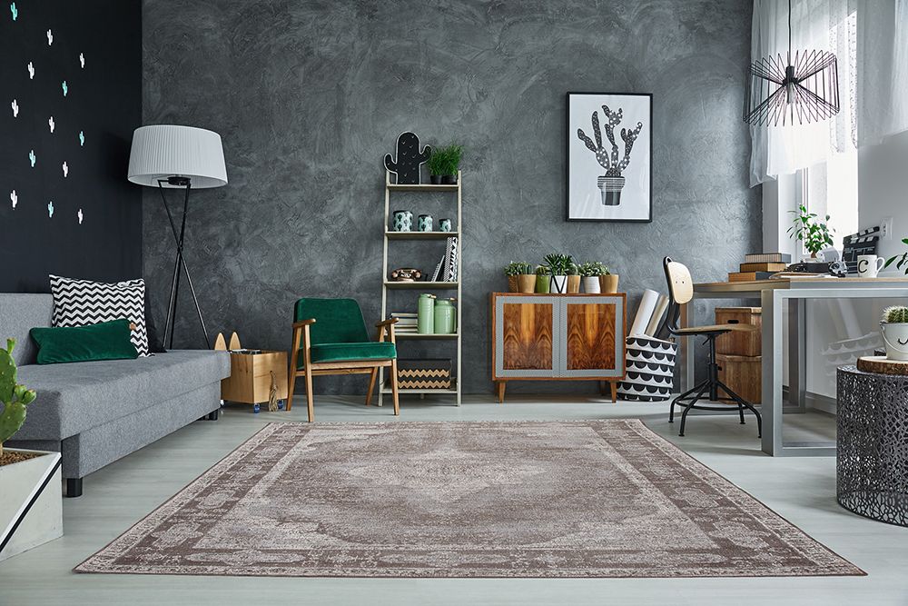 Orientalischer Baumwoll-Teppich PURE UNIQUE 240x160cm hellgrau geometrische Muster