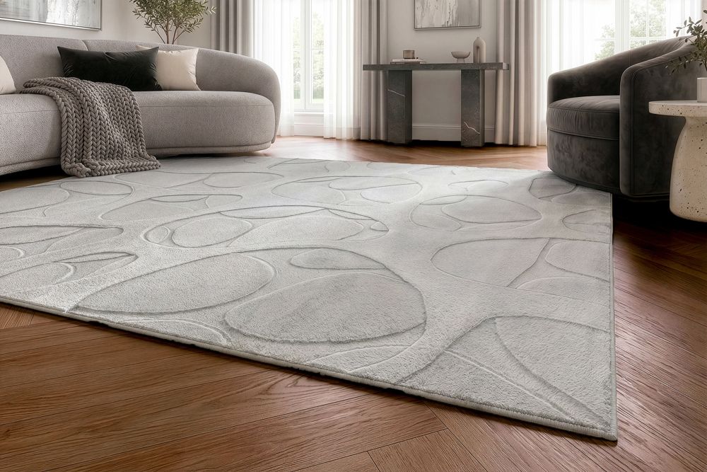 3D Hochflor Teppich LUNA 230x160cm hellgrau Hoch-Tief-Effekt Indoor-Teppich
