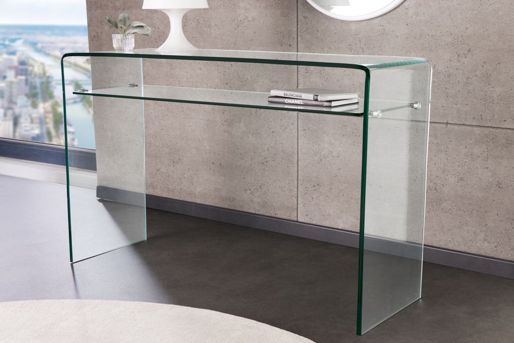 Design Konsolentisch FANTOME 100cm Glas transparent mit Ablage