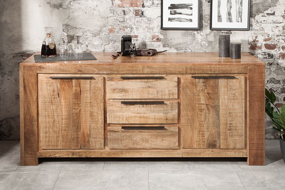 Massives Sideboard IRON CRAFT 175cm Mangoholz Kommode mit Schubladen Handarbeit