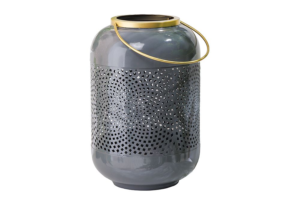 Deko Windlicht CANDLELIGHT 30cm grau Metall handmade Laterne