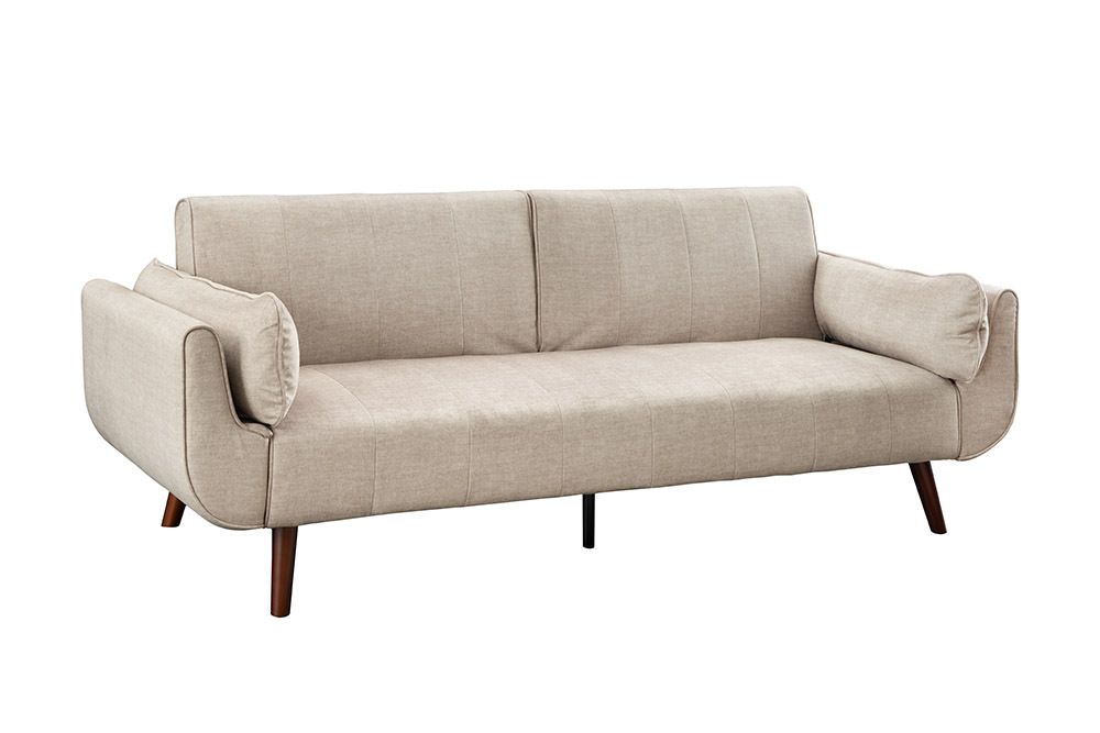 Design Schlafsofa DIVANI 220cm champagner beige Samt 3-Sitzer mit Bettfunktion Walnuss-Füße