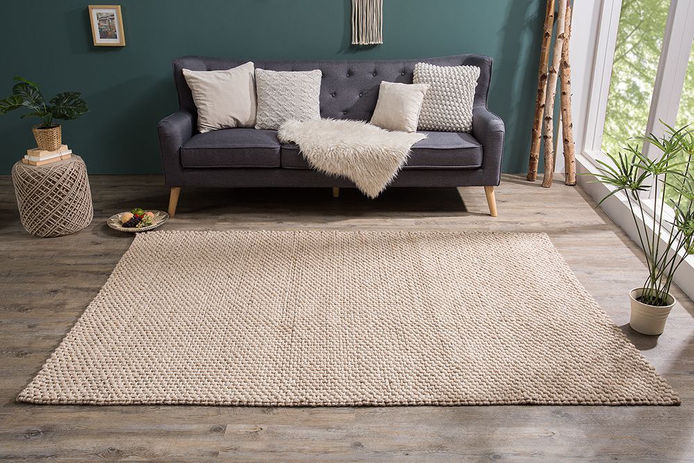 Handgearbeiteter Teppich WOOL 240x160cm beige aus Wolle