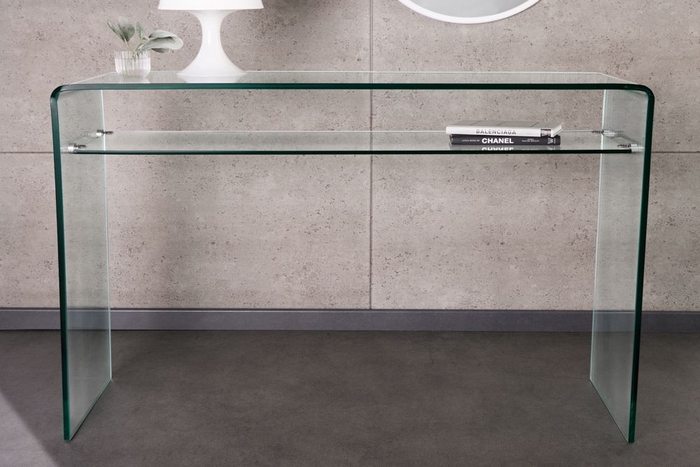 Design Konsolentisch FANTOME 100cm Glas transparent mit Ablage