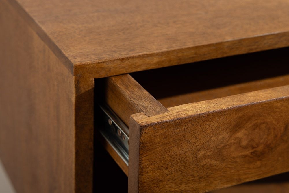Hängender Nachttisch PURE 50cm braun Mangoholz honey finish Wandregal Schublade