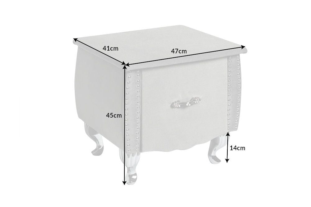 Eleganter Nachttisch EXTRAVAGANCIA 50cm silbergrau Samt Nachtkommode mit Schublade
