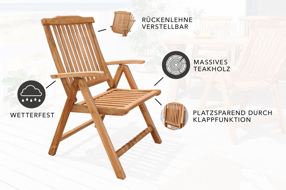 Massiver Gartenstuhl EMPIRE TEAK Teakholz klappbar