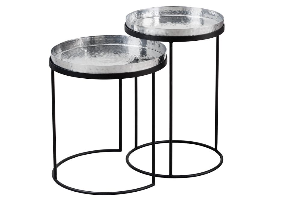 Design 2er Set Beistelltisch ELEMENTS 55cm silber Hammerschlag handmade rund