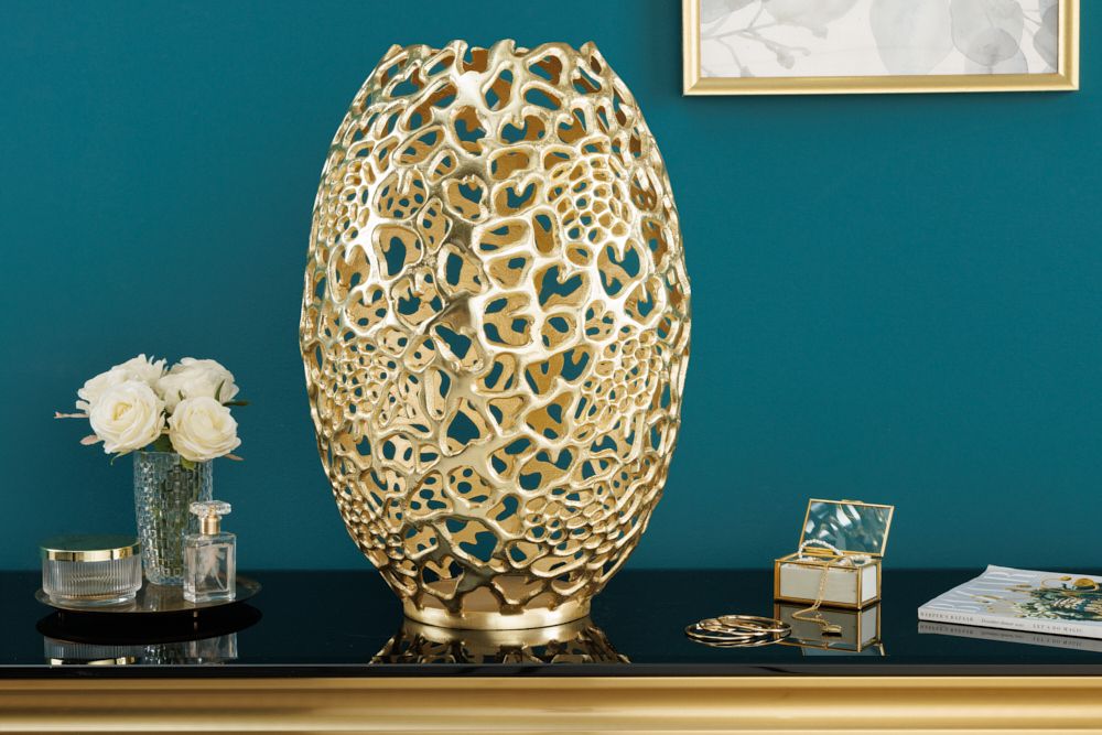 Filigrane Design Vase ABSTRACT LEAF gold 50cm Handarbeit