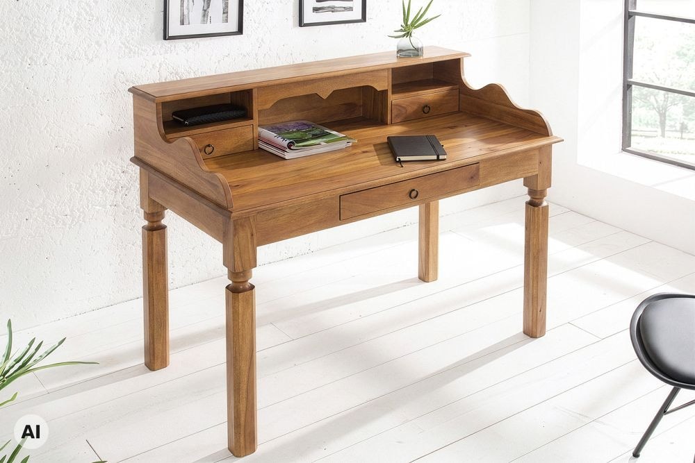 Design Sekretär HEMINGWAY L 115cm braun Mangoholz honey finish Schreibtisch