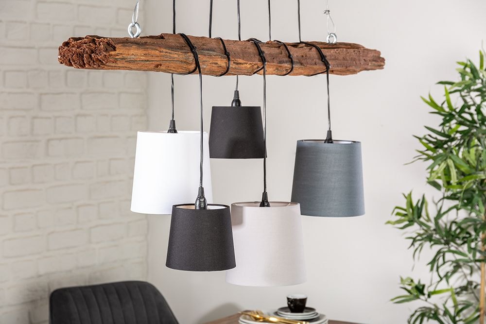 Design Hängelampe LEVELS 115cm Treibholz schwarz grau mit 5 Leuchten
