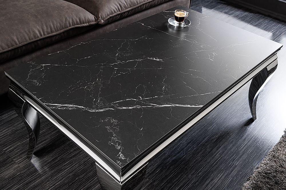 Design Couchtisch MODERN BAROCK 100cm schwarz anthrazit chrom Keramik Marmor