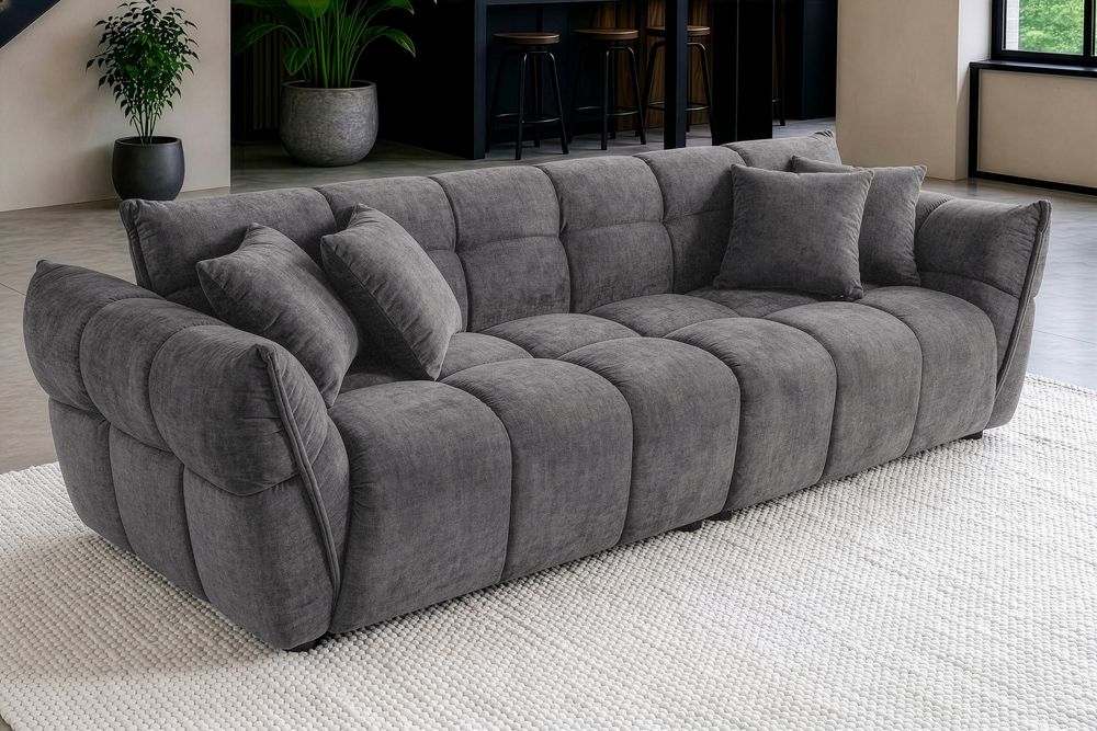 XXL Sofa CLOUD 260cm grau Vogue Samtstoff Bigsofa Federkern inkl. Kissen