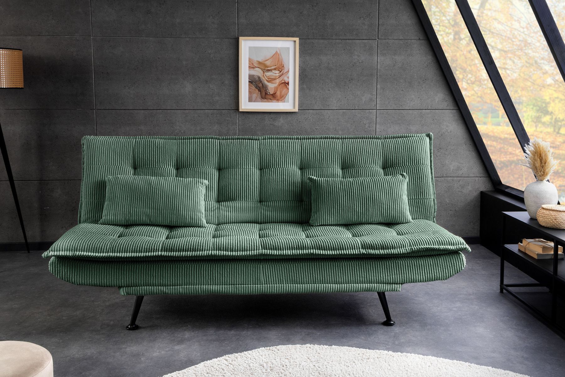 Modernes Schlafsofa JAZZ 190cm grün Cord 3-Sitzer Couch