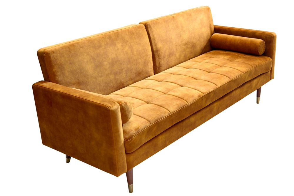 Modernes Schlafsofa COUTURE 200cm senfgelb Microvelours 3-Sitzer Couch mit Schlaffunktion