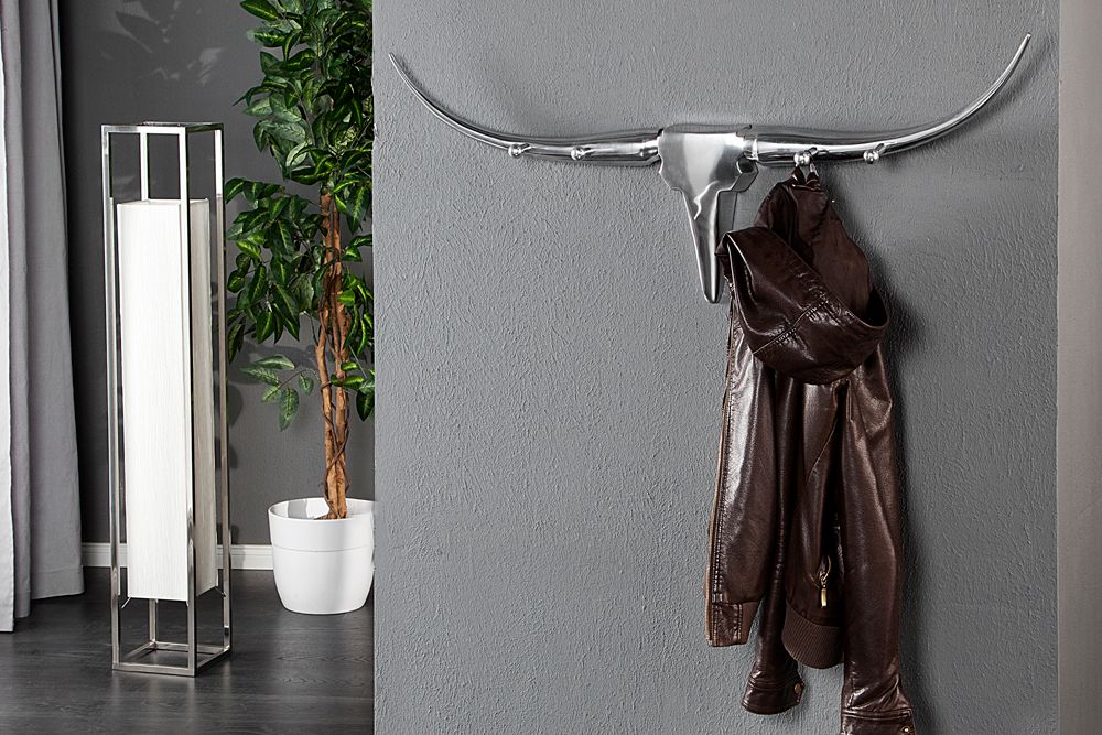 Design Garderobe BULL 100cm Aluminium Wanddekoration Stierkopf