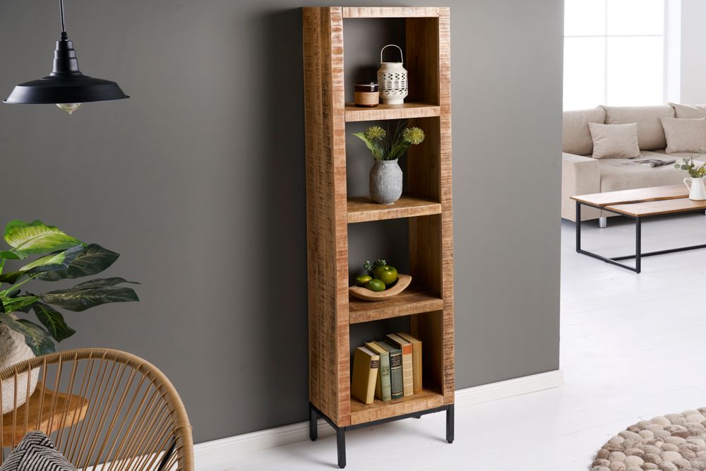 Massives Regal IRON CRAFT 176cm Mangoholz Bücherregal vier Fächer Industrial Design