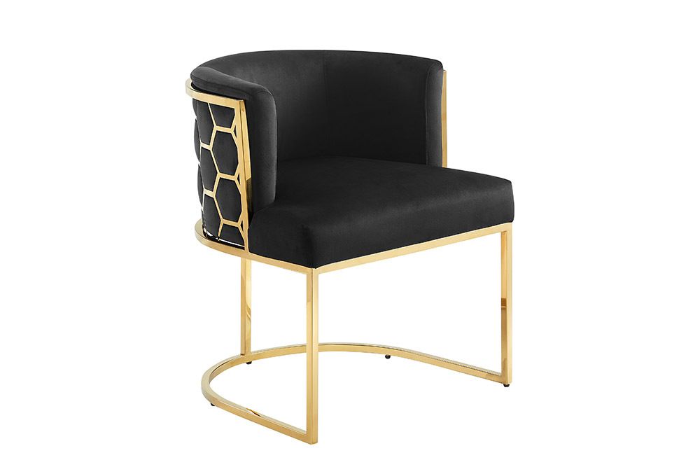 Stilvoller Stuhl ELEGANCE schwarz Samt gold Edelstahl mit Armlehne