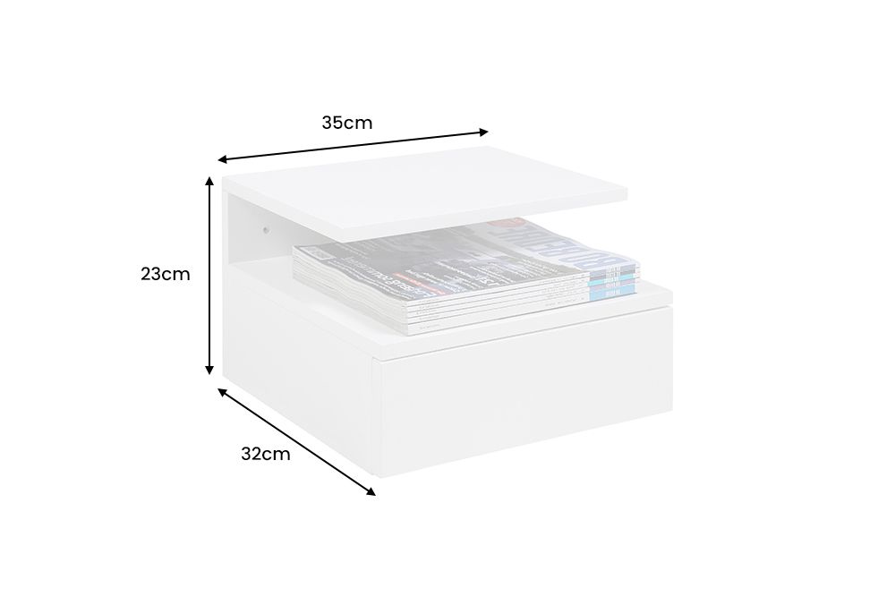 Hängender Nachttisch FLOATING 35cm weiß Regal mit Schublade