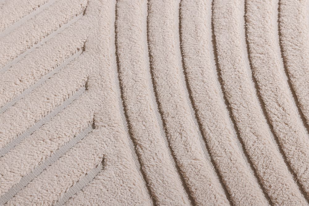 Runder 3D strukturierter Kurzflor Teppich ART DECO 80cm beige creme Hoch-Tief-Effekt