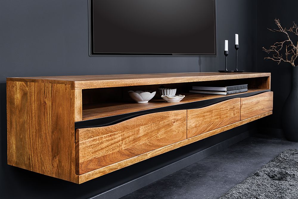 Hängendes TV-Lowboard MAMMUT 160cm braun Akazie honey finish Massivholz Baumkante