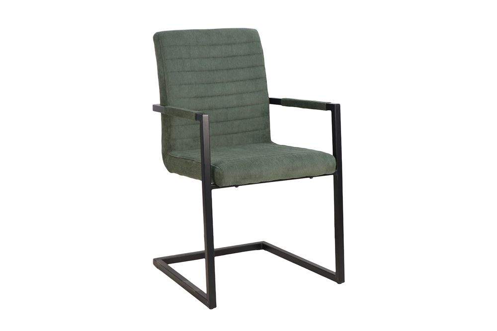 Industrial Freischwinger LOFT grün Cord schwarz Eisen mit Armlehne