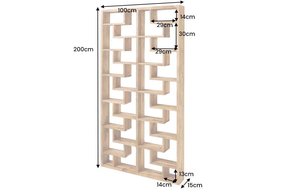 Massivholz Bücherregal JAVA 200cm natur Teakholz Standregal Raumtrenner recycelt