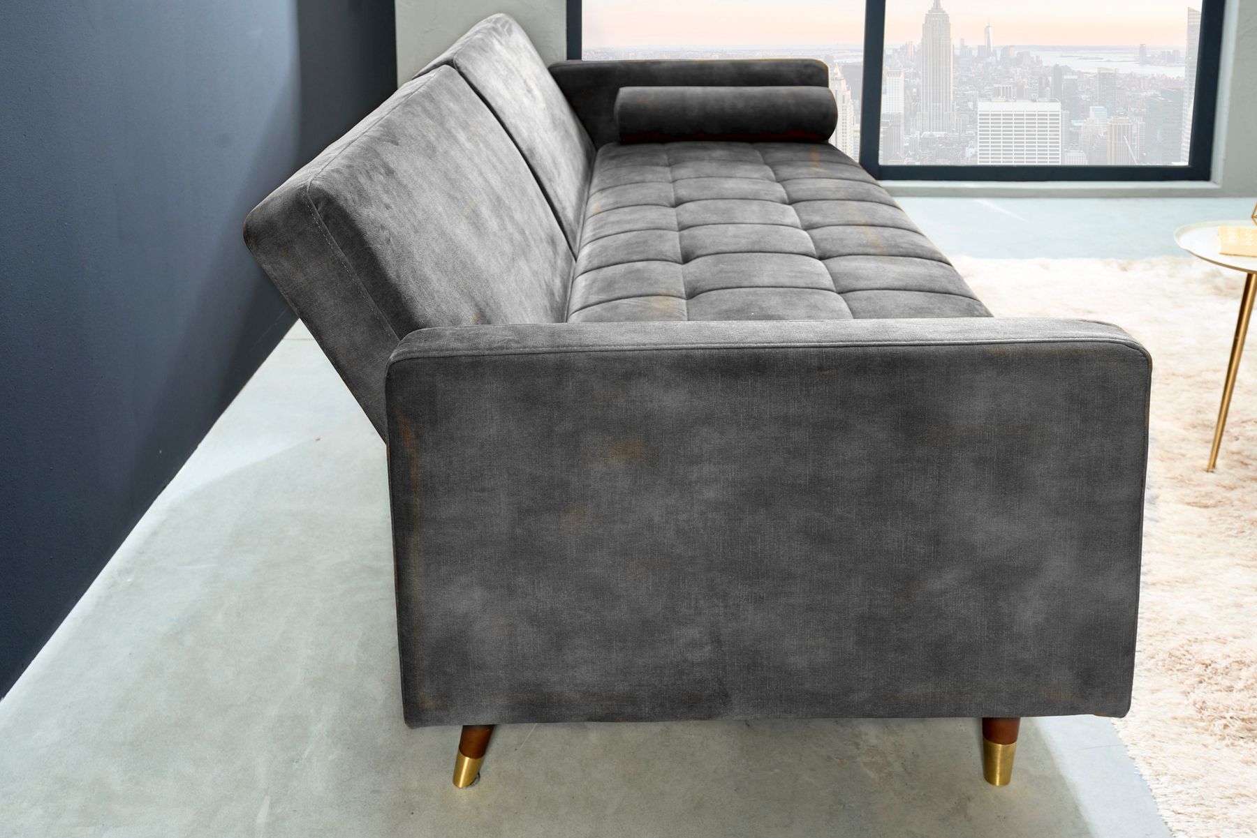 Modernes Schlafsofa COUTURE 200cm grau Microvelours 3-Sitzer Couch mit Schlaffunktion
