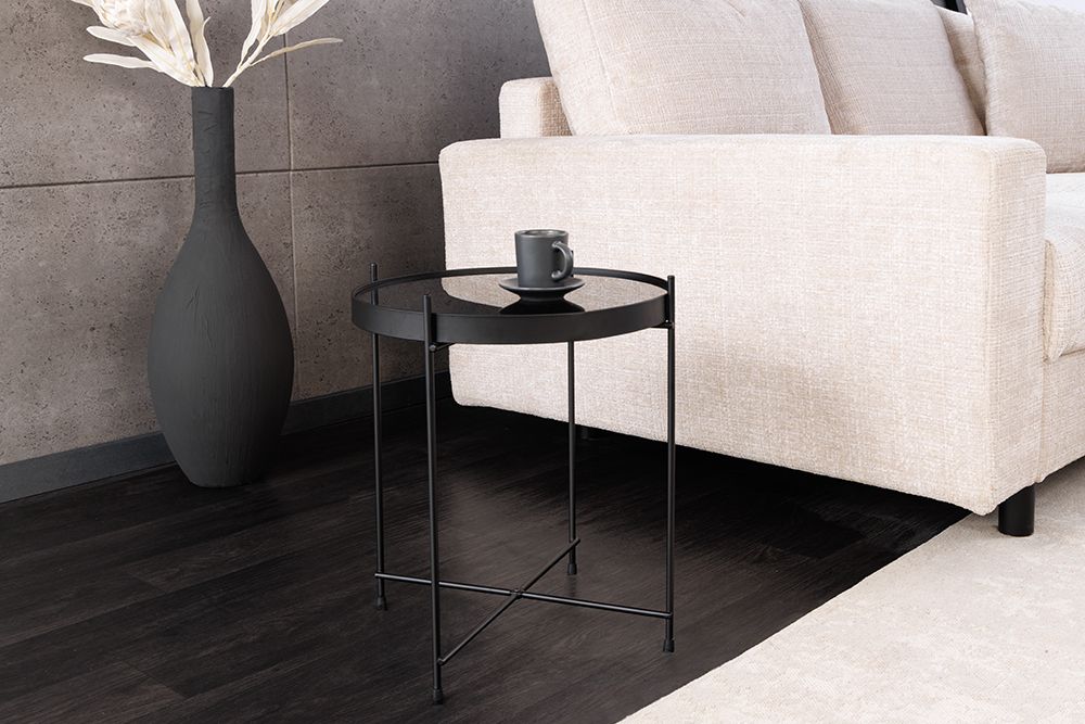 Runder Couchtisch ELEGANCE 45cm anthrazit Glas schwarz Metallgestell