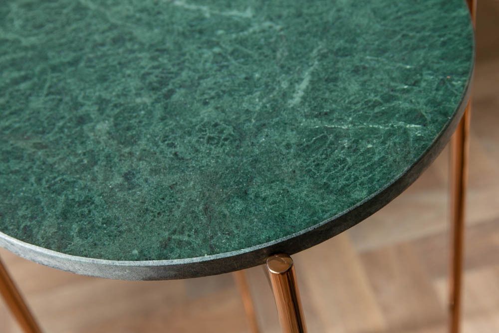 Handgearbeiteter Beistelltisch NOBLE I 35cm grün Marmor abnehmbare Tischplatte rund