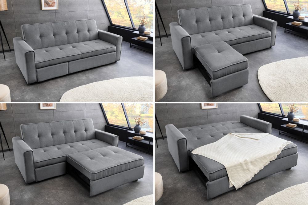 Ausziehbares Schlafsofa SMART 180cm grau Cord 2-Sitzer Couch mit Nosagfederung