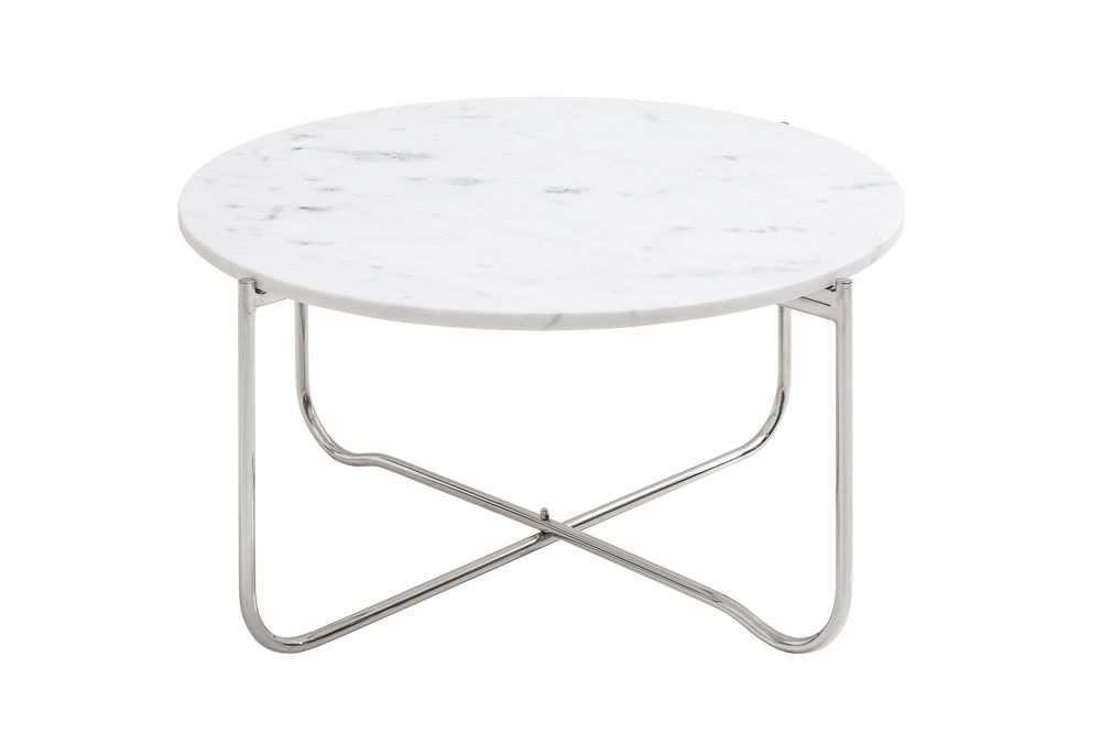 Runder Couchtisch NOBLE 65cm weiß Marmor abnehmbare Tischplatte klappbar silber Metall