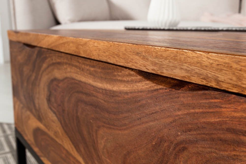 Höhenverstellbarer Couchtisch MAKASSAR FUNCTION 110cm braun Sheesham Massivholz stone finish