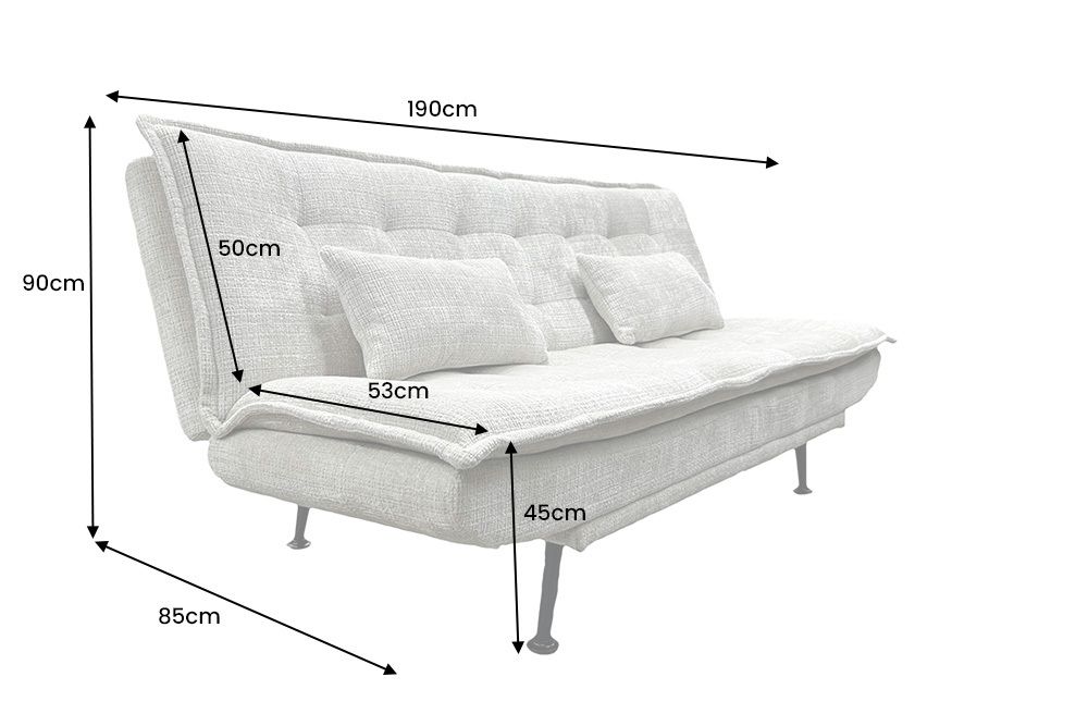 Modernes Schlafsofa JAZZ 190cm champagner beige Chenille 3-Sitzer Couch