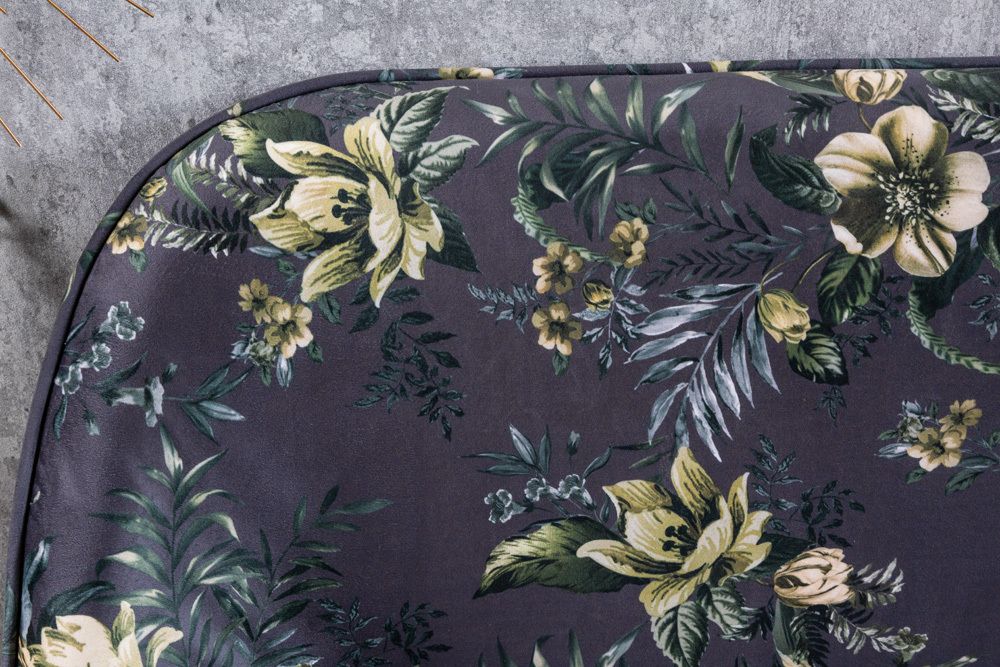 Design Bank PRÊT-À-PORTER grau Samt florales Muster und goldene Fußkappen