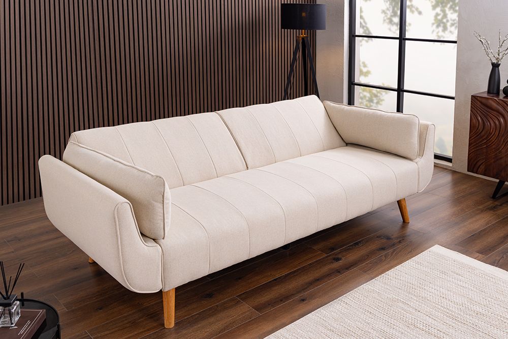 Schlafsofa DIVANI 220cm greige Strukturstoff 3-Sitzer mit Bettfunktion inkl. Kissen