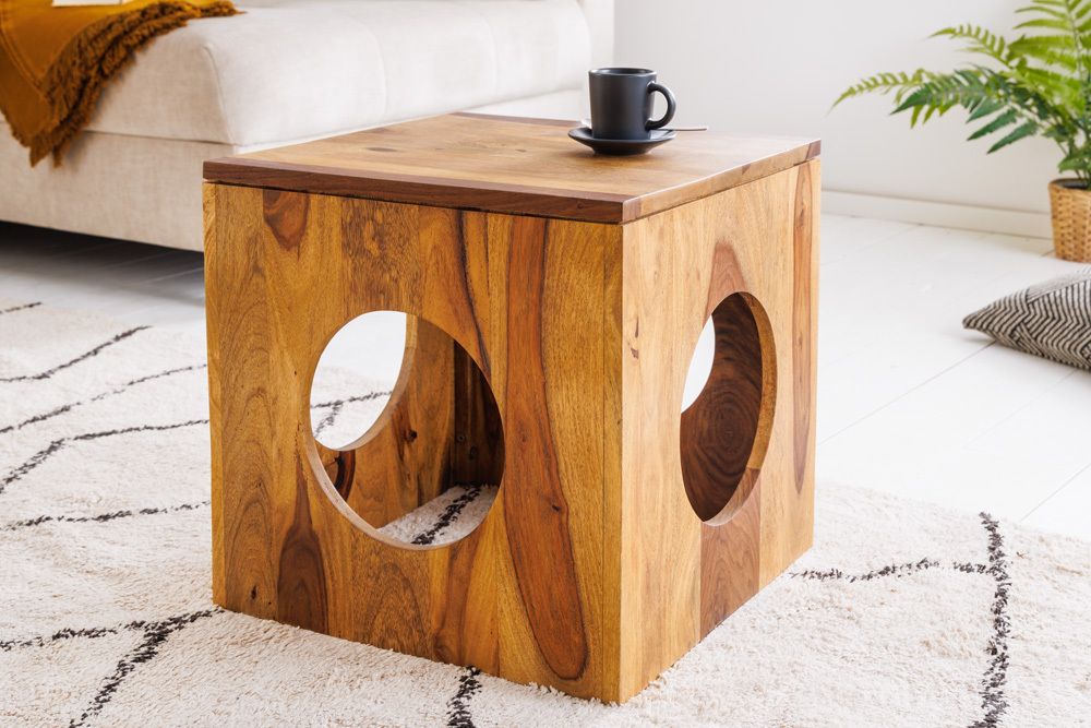 Massivholz Beistelltisch CUBUS 40cm Sheesham stone finish Hocker