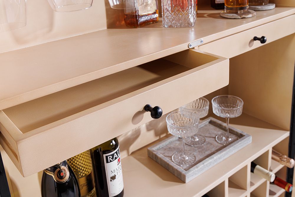 Design Barschrank ART DECO 140cm weiß gekälkt Mangoholz 3D-Front