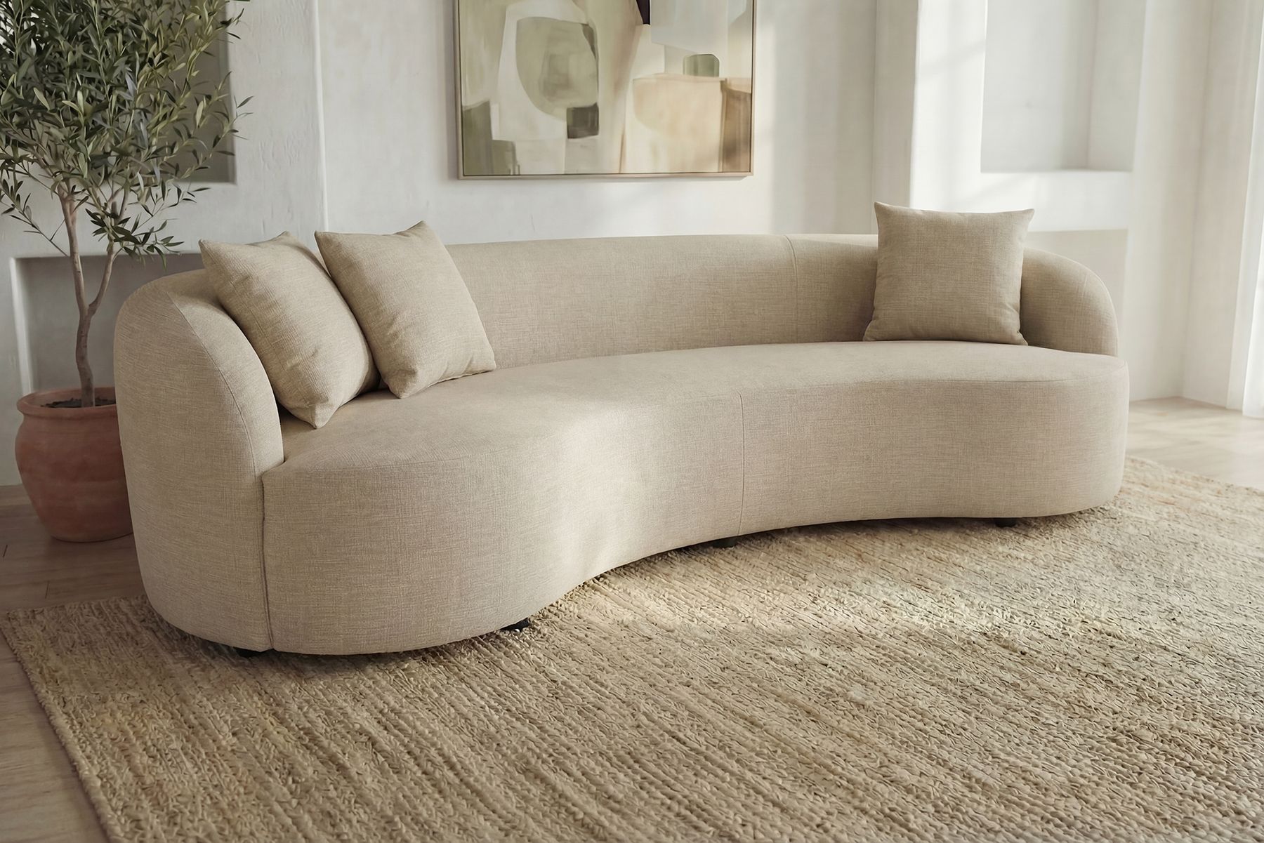 Modernes Sofa ATELIER 230cm beige Samt 3-Sitzer Couch inkl. Kissen