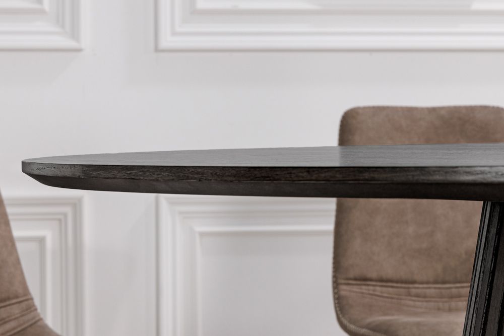 Runder Esstisch VALHALLA WOOD 140cm schwarz Eichenholz Säulenfuß
