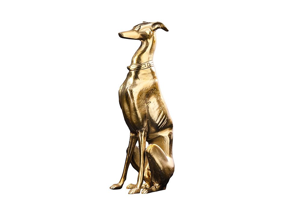 Design Skulptur GREYHOUND 70cm gold Metall Aluminium Windhund Figur
