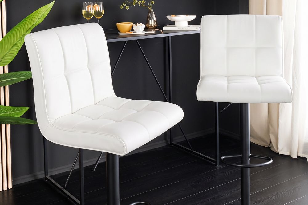 Höhenverstellbarer Barhocker MODENA weiß Kunstleder schwarz mit Lehne drehbar