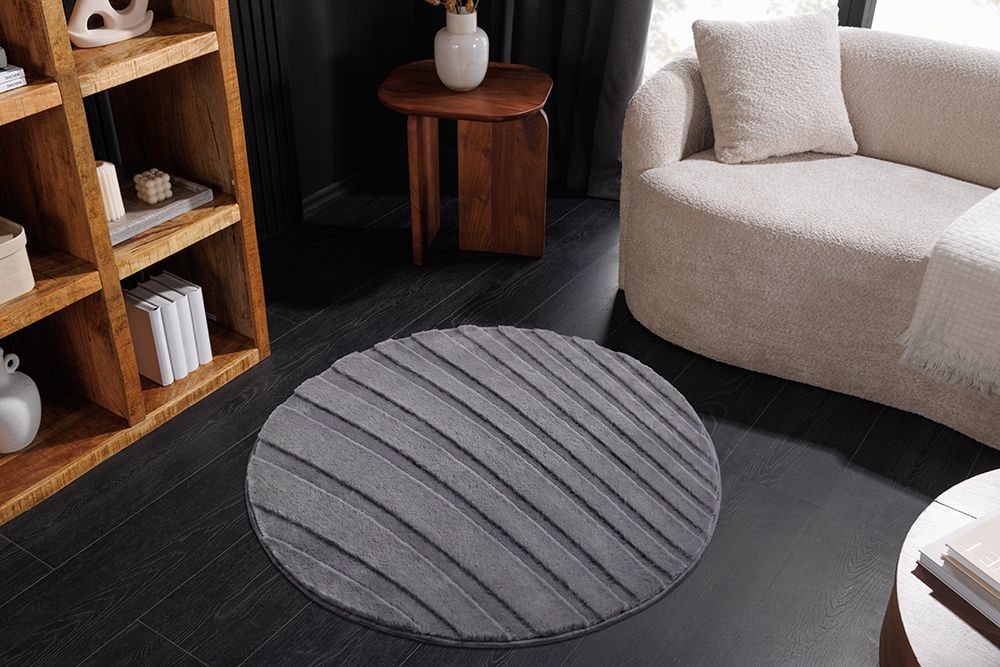 Runder Teppich WAVE 80cm anthrazit 3D strukturierter Kurzflor Indoor Hoch-Tief-Effekt