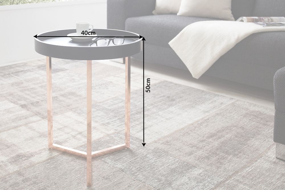 Extravaganter Beistelltisch MODULAR 40cm matt schwarz kupfer rund inkl. Tablett