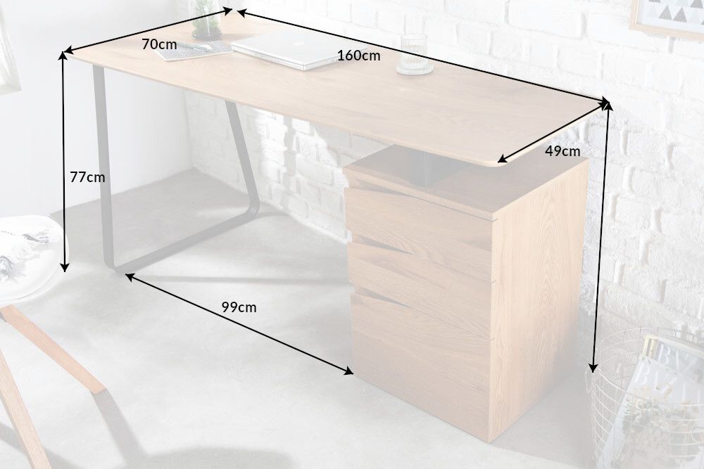 Industrial Schreibtisch STUDIO 160cm Eichenoptik mit 3 Schubladen
