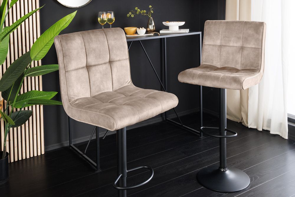 Höhenverstellbarer Barhocker MODENA champagner beige Samt Metall schwarz drehbar