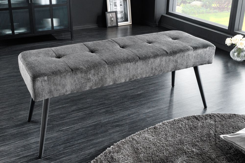Design Sitzbank BOUTIQUE 100cm dunkelgrau Cord schwarze Metallbeine