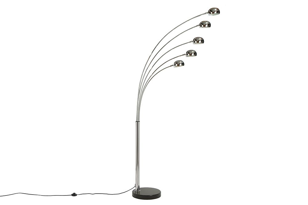 Design Bogenlampe FIVE LIGHTS 205cm chrom Stehlampe mit schwarzem Marmorfuß